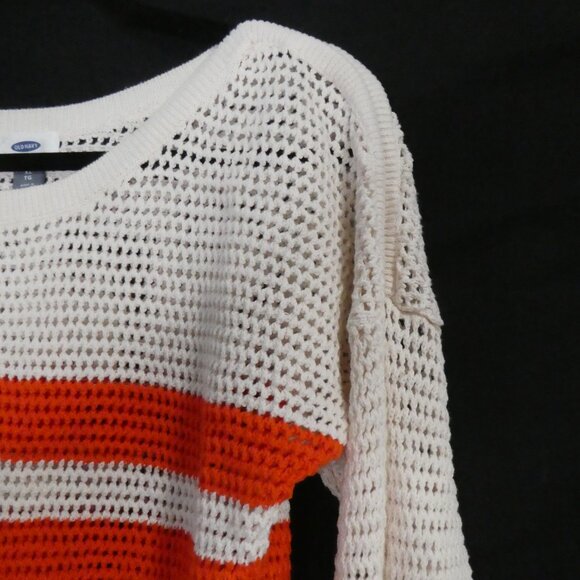 OLD NAVY | xl - extra large | White Open-Knit Orange Striped Sweater - Picture 5 of 14